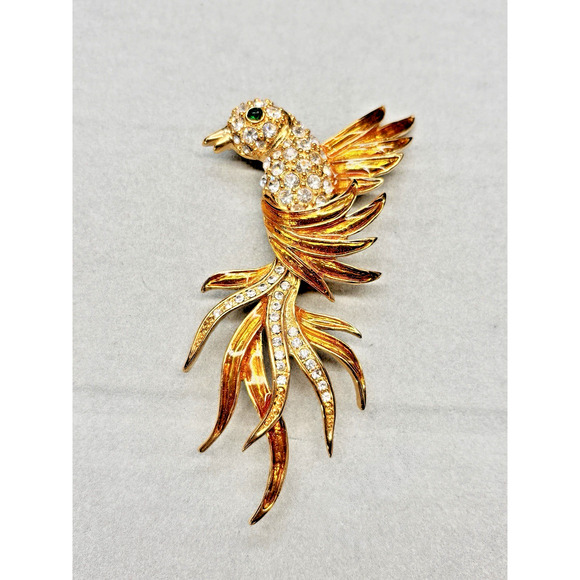 Vtg Set 3, Bird of Paradise Lg 3" Enamel Rhinestone Chrystal Pin Brooch/Earrings - Picture 11 of 16